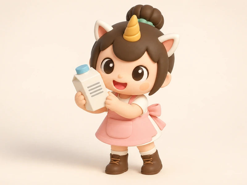 Creamie reading the ingredient list on the back of a cream carton