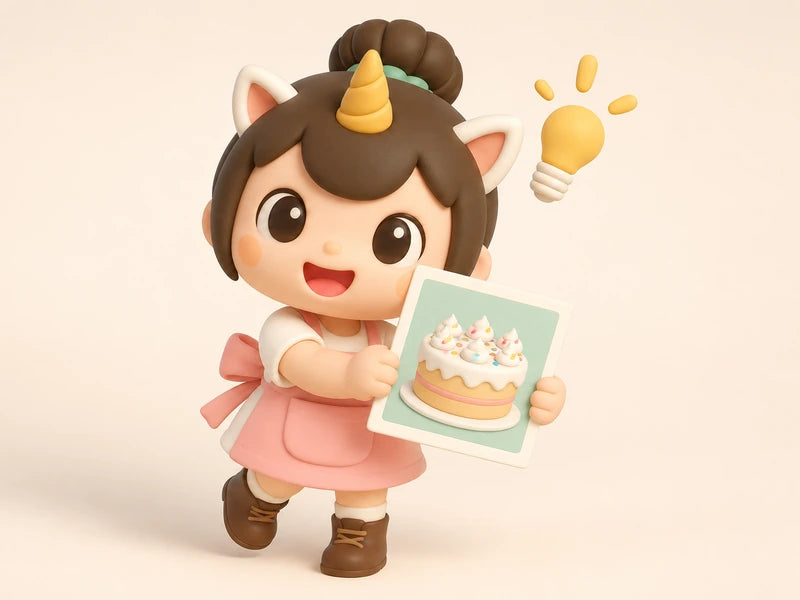 Creamie holding up one clear cake photo