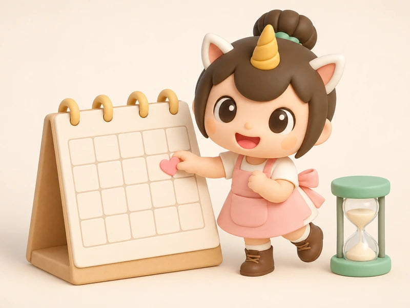 Creamie putting a heart sticker on a calendar