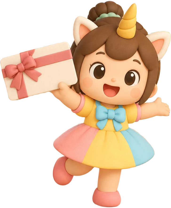 Creamie holding a cake gift card