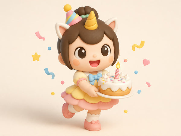 Creamie holding a birthday cake with a candle