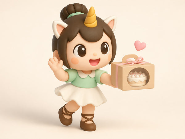 Creamie handing over a cake box
